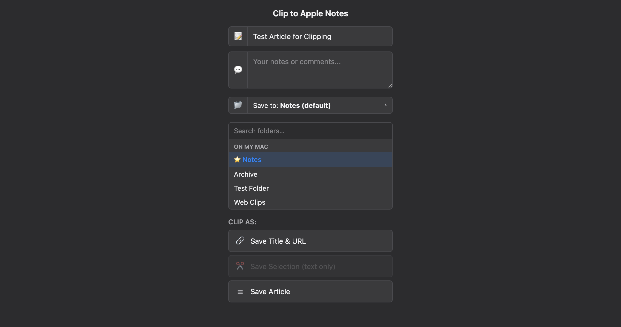 Folder picker in Chrome showing iCloud and On My Mac folders