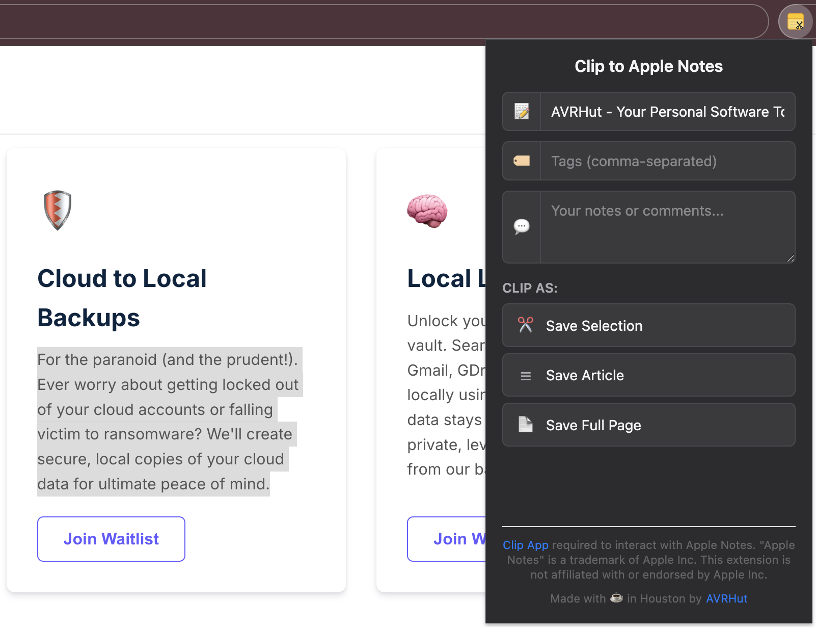 Web Clipper to Apple Notes in action